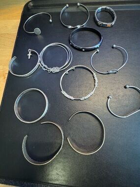 Mixed Silver-Tone Bangle & Cuff Bracelet Lot - 12 Pieces